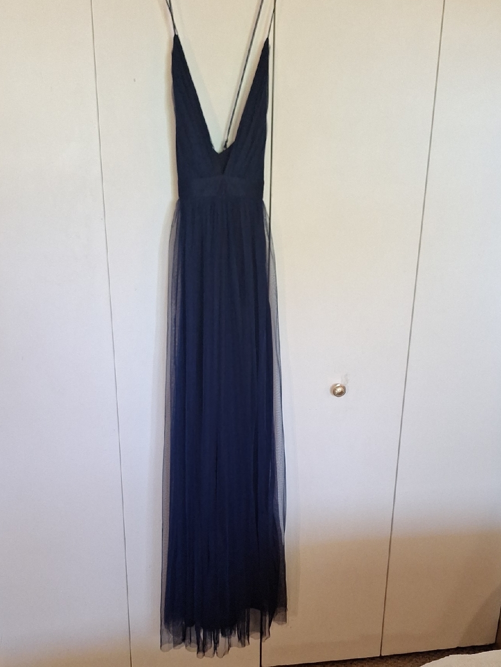 Windsor Navy Deep V‑Neck Tulle Maxi Dress
